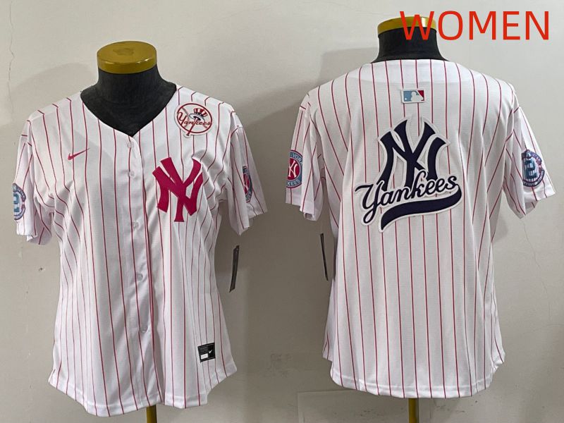 Women 2025 New York Yankees Blank White Stripe Joint Name Nike MLB Jersey style 16